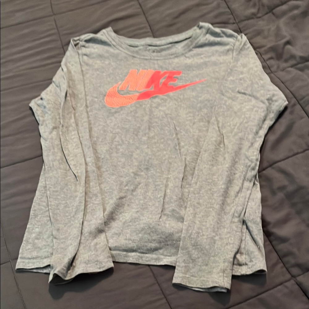 Nike Gray Long Sleeve Tee with White Logo